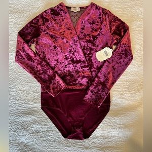 Altar’d State crushed velvet red body suit, long sleeve size M